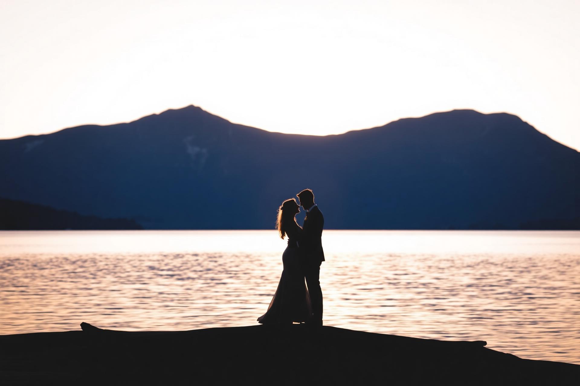 Couple at Lake Tahoe at golden hour